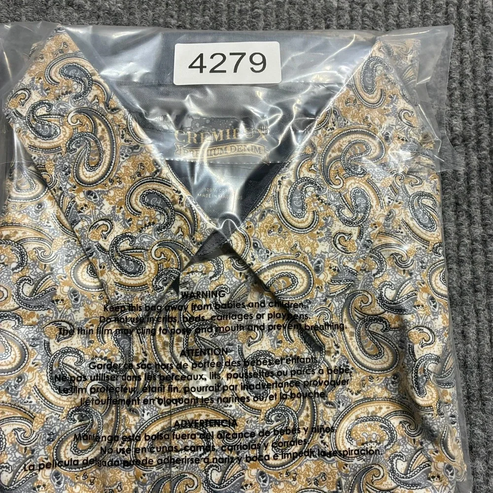 Cremieux Premium Denim Button Up Shirt Mens Size‎ XL Paisley Print Long Sleeve